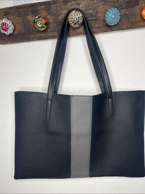 Vince Camuto Black Grey Luck Tote Bag approx 17” x 11” Great Condition